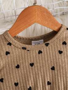 2 件套女婴心形印花泡泡袖上衣 + 纯色松紧腰裤，可爱户外休闲装，柔软舒适，适合 0-1-2-3 岁，6-9 个月，户外、休闲、日常、节日礼物、派对 - 黑色 - 查看 2