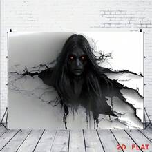 Banner plat 2D pentru petrecere de Halloween, design de perete cu demon negru cu păr lung, material durabil, nu necesită electricitate, perfect pentru casă bântuită, bar și decorare de petrecere, decor de Halloween - 1 buc - Vizualizare 3