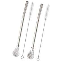 Yerba Mate Bombilla Straw, Stainless Steel Drinking Straws With Filter Spoo Detachable Tea Straws, Reusable For Loose Te Coffee, Drinks, With 2 Cleaning Brush, 7.2 2 Pack, Silver