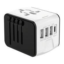 1pc Universal Travel Power Adapter, Travel Universal Plug, 3USB+1Type-C Ports, 110V-240V Input, Power Adapter Computer Accessories, US/EU/UK/AU Plugs, Surge Protection, Suitable For Over 170 Countries/Regions, Essential For Business Trip And Travel, For Computer, Tablet, Laptop