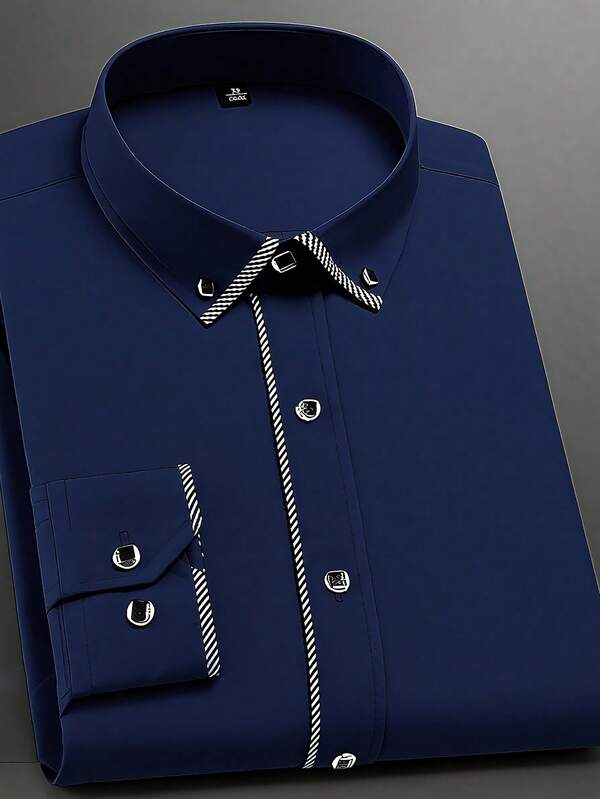 Men's Fashion Casual Business Commuter Mandarin Collar Solid Color Button Long Sleeve Shirt, Men's Formal Slim Fit Shirt, Men's Solid Color Shirt. Suitable For Daily Wear, Work Commute, Outings, Gatherings, Can Be Paired With Suit Pants Or Suits For Parties, Weddings, Honeymoons. Can Be Given As A Gift To Son, Husband, Boyfriend, Father.