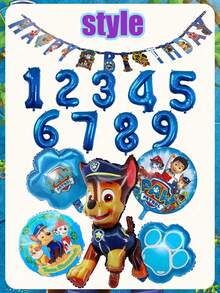 7pcs Paw Patrol Theme Birthday Party Decoration Set, Includes Number Balloons - Official Chase & Skye Theme Decor, Suitable For Boys - Multicolor - View 7