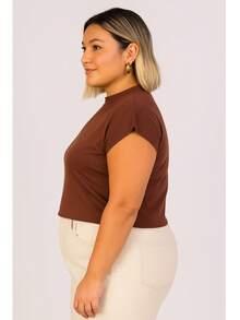 T-Shirt Muscletee Blouse Plus Size In Black Brown White Cotton Knitted Fabric Office Spring Summer - 鏽棕色 - 查看 3