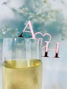 1pc Personalized Custom Initial Drink Tag, Drink Stirrer, Initial Combination, Wedding Wine Decor, Glass Marker, Laser Cut Acrylic Cocktail Cup, Champagne Glass Charm, Decorations, Elegant, Fashionable, Colorful, Retro, Customized, Personalized, Unique Gift - Hot Pink - View 16
