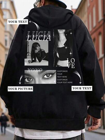Custom Men's Autumn And Winter Casual Loose Hooded Sweatshirt - Add Your Text And Photos (Suitable For Family/Friends/Party/Team/Boyfriend/Girlfriend/Workwear/Pet/Couple Outfit/Gift) Family Party Uniforms, Anniversary Gifts, Holiday Gifts, Wedding Gifts, Father's Day Gifts, Best Friend Gifts, Anniversary Gifts, Valentine's Day Gifts, Gifts For Him