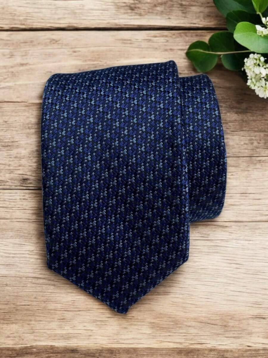 Luxury Men's Skinny Tie Polyester Silk Solid Color Polka Dots Slim Jacquard Groomsmen Tie - 水鴨藍 - 查看 1