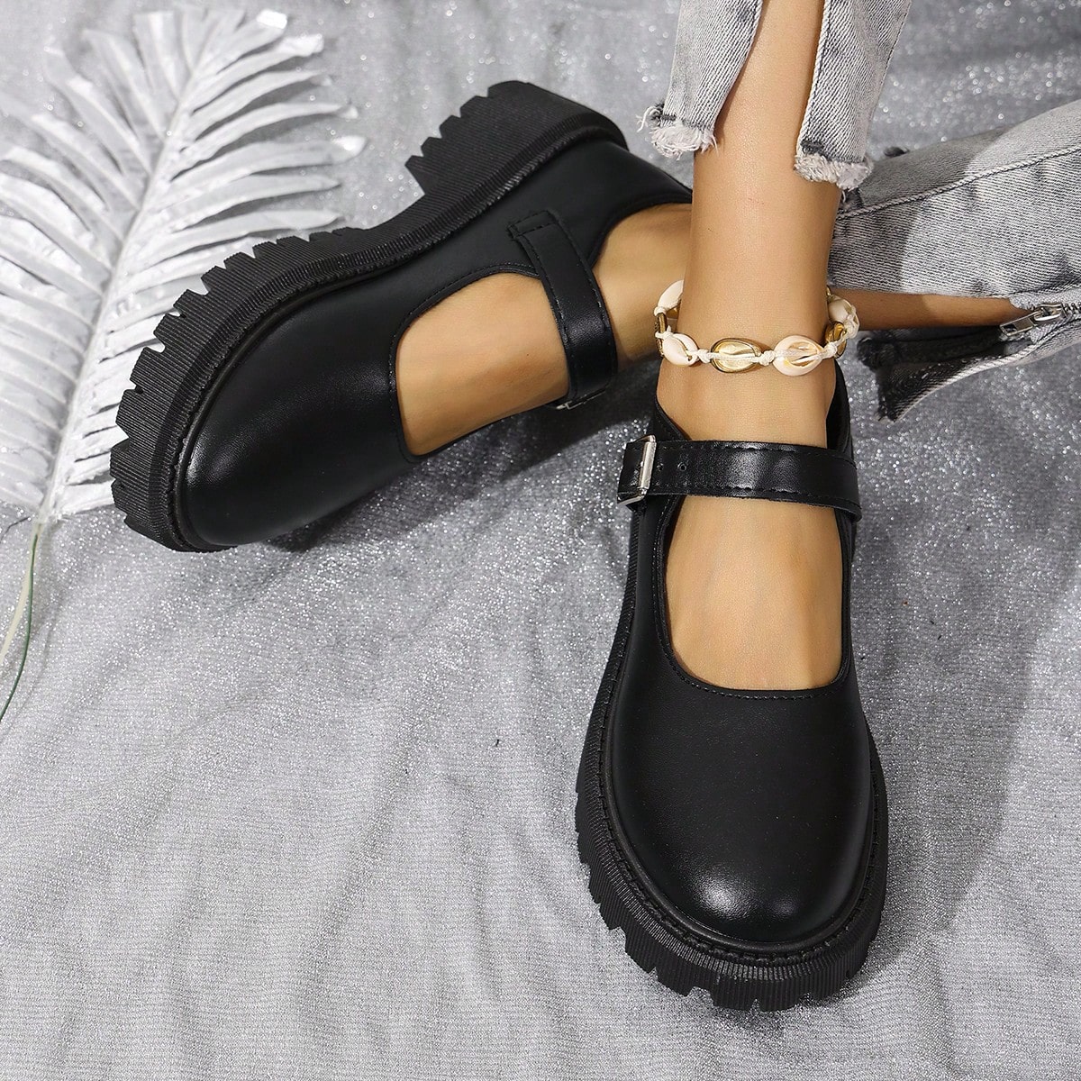 Par de zapatos de estilo británico de cuero, con suela gruesa y tacón ancho tipo Oxford para mujeres jóvenes, de punta redonda, para uniformes esco