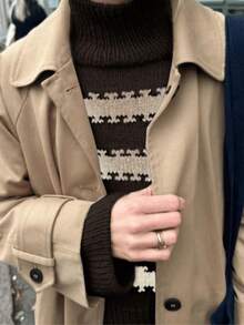 Gestreifter Strickpullover mit KontrastFarbblock, eleganter lässiger Streetstyle Rollkragenpullover für Damen mit Langarm, modischer Damen-Strickjacke mit Langarm, Herbst/Winter Material, Weiß/Rundhals Pullover/Langarm/Schulanfang/Einfarbig/Halloween/Schuloutfit//Basic/Süß/, Damen Schulanfang Mode, geeignet für Herbst/Winter Pendeln, Boho Damen Alltag Lässig, Strickpullover für den Herbst