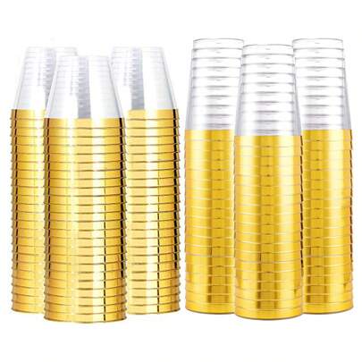 100 pièces Gobelets réutilisables de fête avec bordure dorée de 200 ml/270 ml/300 ml, convient pour les mariages, Thanksgiving, Halloween