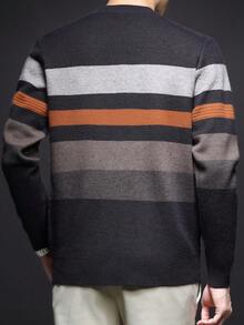 男士厚圆领毛衣，商务休闲提花针织长袖套头衫，适合分层穿着或外套，秋冬