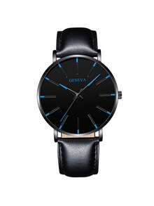 1pc Men's Business Leather Strap Quartz Watch Paired With 1pc Versatile Simple Braided Rope Bracelet