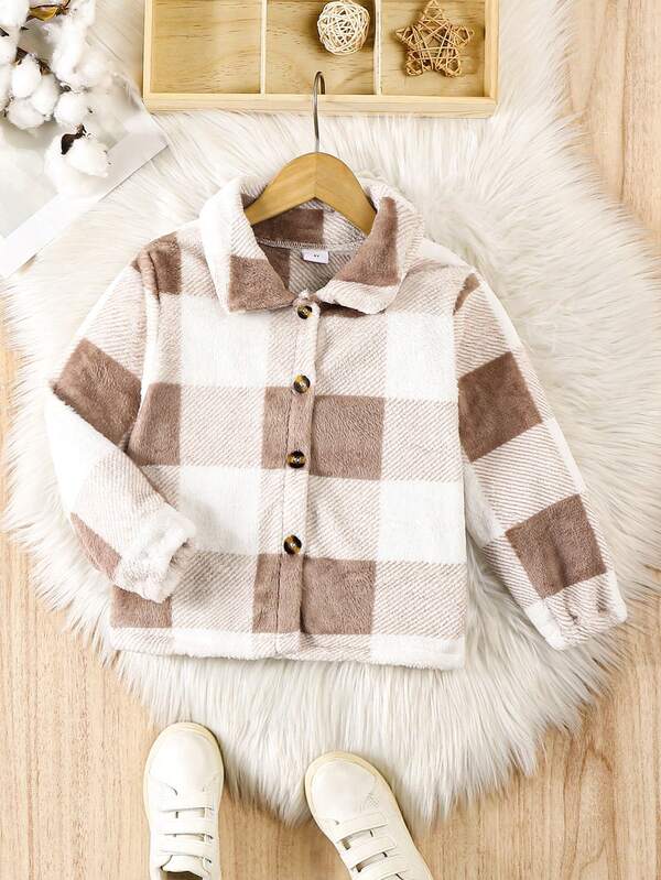 معطف أطفال بياقة مربعة فضفاضة وناعمة، قابل للتحويل، بتصميم ضيق، مبطن بالفليس للاستخدام الخارجي في الشتاء