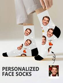 1 Pair Of Custom Christmas Socks, Custom Printed Christmas Socks, Personalized Smiling Face Socks, Custom Picture New Year Socks, Father's Day Gifts, Best Friend Gifts, Anniversary Gifts, Valentine's Day Gifts, Birthday Gifts, Wedding Gifts, Mother's Day Gifts, Mom/Dad Gifts, Girlfriend/Boyfriend Gifts, Her/His Gifts