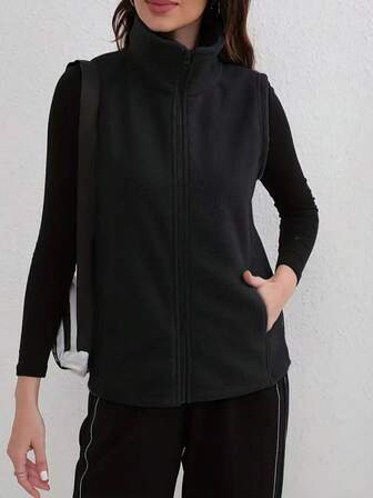 Chaleco sin mangas con bolsillo con cremallera para mujer, otoño/invierno