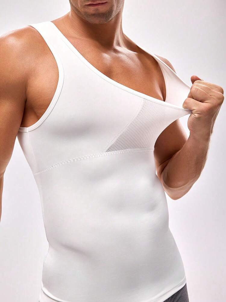 Men's Slimming Compression Tank Top, Shapewear - Breathable High Elasticity Fitted Vest, Suitable For Fitness, Sports And Daily Wear - White - View 6