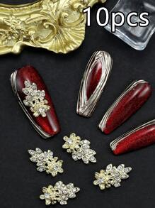 10 Pieces Per Pack Of Nail Art Nail Charm Nail Accessories, Three-Dimensional Flower Maple Leaf Inlaid With Rhinestones, Luxurious Diy Nail Decorations Suitable For Daily Life, Parties And Festivals Nail Supplies Nails Nail Charms Nail Gems