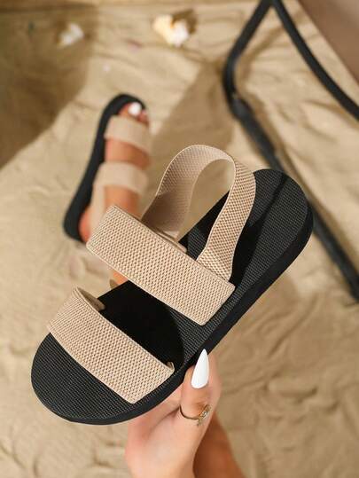Summer New Fashion Non-Slip Flat Sandals For Women, Khaki Color Outdoor Slippers
