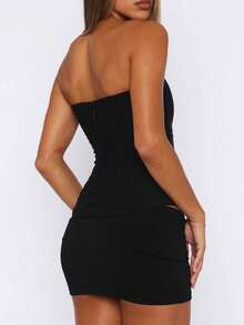 Women's Vintage Strapless Corset Tops Zip Back Boned Mesh Bustier Bodyshaper Tube Top - Negro - Ver 4
