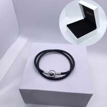 1 件高端女士皮革圆头扣饰皮绳手链系列，适合日常佩戴，适合饰珠，完美的圣诞节情人节礼物