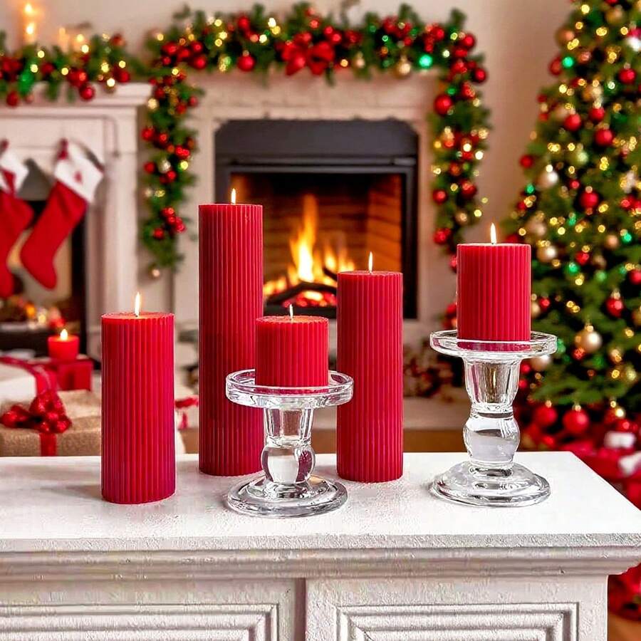 5cm * 17.5cm Wine Red Gear Cylindrical Aromatherapy Candle Atmosphere Decoration, Soy Candle Decoration Center, Wedding, Party, Ramadan, Daily, Christmas Home Decoration Candles, Suitable For Giving Gifts To Women/Men On Birthdays, High-End Niche Gifts - Burgundy - View 1