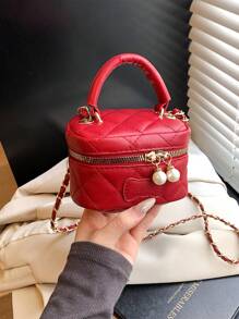 1pc Fashionable Vintage Cute Mini Lipstick Bag, Versatile Stylish Faux Pearl Decor Shoulder Crossbody Bag, Suitable For Girls Daily Outing And Shopping