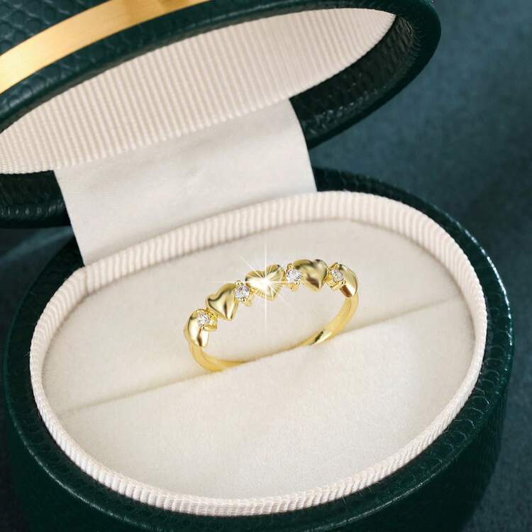 1pc Petite Heart Arrangement Design Cubic Zirconia Inlaid Women's Ring - Multicolor - View 7