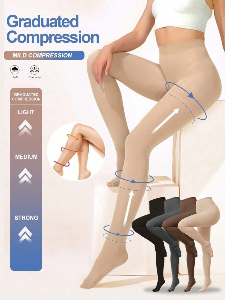 10-15 MmHg Light Compression Women's , Warm In Winter, Opaque, Closed-Toe Velvet Tight-Fitting, High-Waisted And Form-Fitting, Cozy - Multicolor - View 1