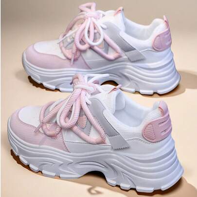 SCKMEU. 1雙女款休閒運動時尚輕便學生運動鞋，適用於戶外活動