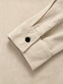 Teenage Boys' Popular Corduroy Casual Shirt, Turndown Collar Button Long Sleeve Cardigan With Dual Pockets, Suitable For Daily Casual, Fashion, Commuting, Street Style, Spring/Autumn - Khaki - View 4