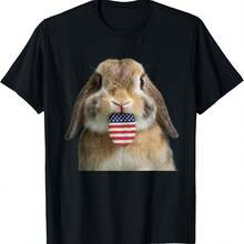 Camiseta USA Tongue Patriotic An Flag Funny Rabbit- - Đen 1 - Xem 1