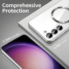 Magnetic Transparent Phone Case Compatible With Galaxy A06 A16 A26 A36 A56 S25 Ultra S24 Ultra, Compatible With MagSafe, Built-In Camera Lens Protector, Luxury Electroplated Soft TPU Transparent Shockproof Ultra-Thin Protective Case, Compatible With Series, Waterproof, Shockproof, Scratch-Resistant.,International Version, Not The Domestic Version - Silver - View 5