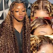 ownvmor Ombre Highlight Deep Wave Curly BOB Lace Front Wigs For Women Human Hair Pre Plucked Wear And Go Glueless 12 Inch Honey Blonde 4/27 13x4 HD Lace Frontal Short Curly BOB Wigs - S4/27 - 查看 9