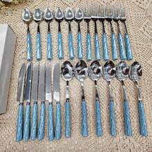 Bộ dao nĩa và nĩa bằng thép không gỉ cán gốm cao cấp 4/24 món, bao gồm dao bít tết, nĩa, thìa tráng miệng, thìa súp, thiết kế trang nhã và độc đáo, phù hợp cho gia đình, nhà hàng, nhà bếp, bữa ăn hàng ngày, tiệc tùng và các buổi họp mặt ngày lễ. - Nhiều màu - Xem 15