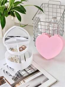 1pc Double-Layer Heart-Shaped Mirror Jewelry Storage Box, Women's Heart Makeup Organizer Box Suitable For Jewelry And Accessories Like Earrings, Rings, Necklaces, Multifunctional Desktop Storage Box, Gift For Girlfriend, Friend, Birthday, Christmas, Thanksgiving, Valentine's Day - View 12