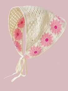 1 件韩国甜美辣椒钩针镂空三角围巾，可爱领带头带，适合旅行（手工编织草莓叶，数量随机）头巾头巾发巾，头巾秋冬发带发饰，适合女士度假装扮 - 彩色 - 查看 22