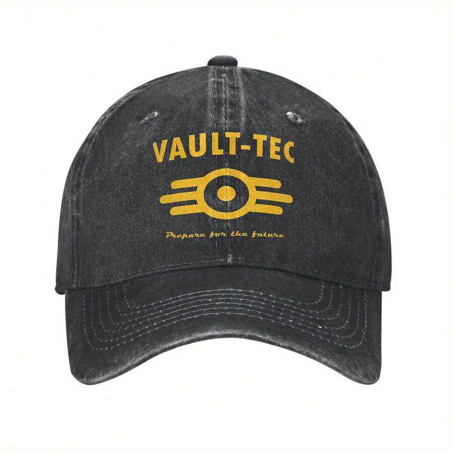1 Piece Fallout 4 Vault-Tec Logo Baseball Cap - Classic Washed Vintage Dad Hat, Adjustable Lightweight Unisex Outdoor Sun Hat, Perfect Gift For Gamers And Fallout Fans, Casual Headwear, Hip-Hop Style Clothing, Printed Design - Xám - Xem 1