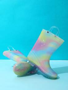 1 双女孩/儿童可爱彩虹防水雨靴，时尚耐用，适合所有季节