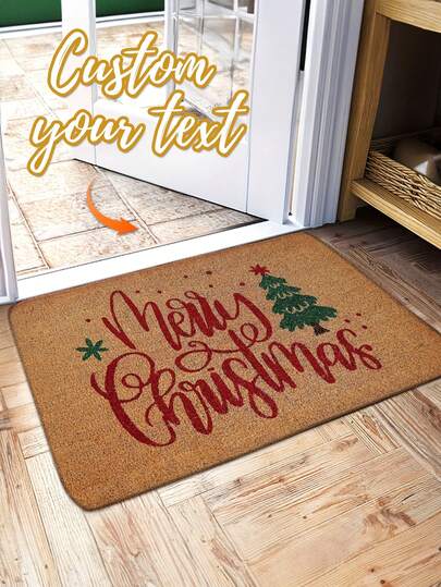 A Customized Christmas Tree Geometric Pattern Anti Slip Bath Blanket, Machine Washable Woven Polyester Welcome Mat, Suitable For Bathroom, Bedroom, Kitchen, Laundry Room - Rectangular Holiday Door Mat In The Middle Row, Size 40x60cm