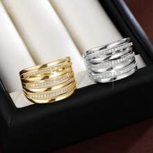 1pc Fashion Wide Band Design Cubic Zirconia Embellished Women's Ring - Multicolor - View 8