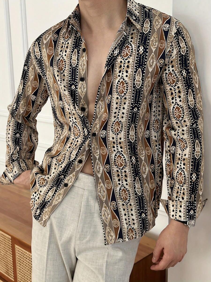 Men's Long Sleeve Shirt, Suitable For Formal And Casual Occasions, Button-Up Top, Fashionable Item For Daily And Special Events, Comfortable Material, Office Wear - Multicolor - View 1