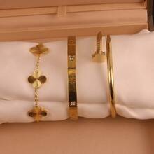 3件装四叶草手链，女士钛钢不褪色不锈钢手链，简约时尚气质配饰