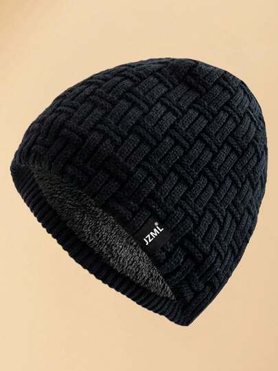 JZML 1顶男士字母装饰针织帽，带保暖内衬