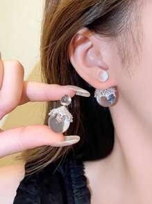 1 对奢华透明串珠双面耳环，适合派对、度假和各种场合 - 無色 - 查看 2