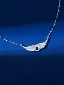 1pc Copper Cubic Zirconia V-Shaped Angel Wing Pendant Necklace, Charming Luxury Fashion Delicate Design Choker Chain Necklace For Women, Party Decor