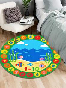 1 pieza Alfombra redonda con diseño de pez de océano, alfombra decorativa, decoración de dormitorio, alfombra pequeña, alfombra, decoración del hogar, alfombra para sala de estar, alfombra pequeña para sala de estar, alfombra para dormitorio, decoración del hogar para sala de estar, alfombra para exteriores, alfombra de felpa lavable, alfombra gruesa, alfombra esponjosa, alfombra de otoño/invierno - Multicolor - Ver 5
