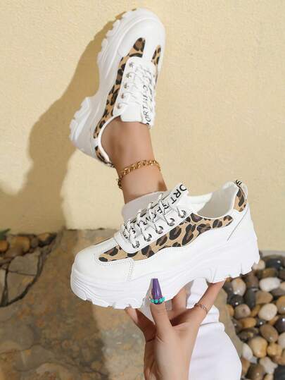 Thick Sole Breathable White Sneakers For Women, Fashion Versatile Casual Shoes, Platform Shoes For Students, Black Lace-Up Leather Waterproof Plus Size Women Shoes