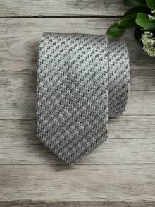 Luxury Men's Skinny Tie Polyester Silk Solid Color Polka Dots Slim Jacquard Groomsmen Tie - 銀色 - 查看 1