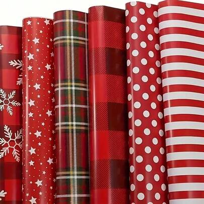 (Folded Packaging, Not Rolls)6-Pack Premium Christmas Wrapping Paper - Snowflake & Red Plaid Patterns For Holiday Gifts, Birthdays, Weddings - Heavy Duty Paper For Xmas, Valentine's Day Presents,Mixed Color Christmas Wrapping Paper Set - Festive Red And Snowflake Design, Suitable For Holidays, Weddings, Valentine'S Day & Birthdays - Ideal Gift Decoration Supplies, Perfect Christmas Choice