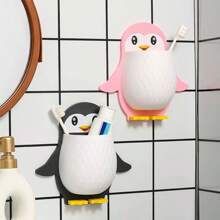 1 件壁挂式牙刷架小企鹅收纳架自粘式牙刷收纳盒牙膏架架子厨具化妆品收纳盒