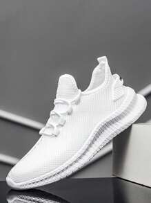 男士步行鞋，超轻网球跑鞋，网眼面料防滑休闲舒适健身运动鞋，透气白色 2000 年代风格情人节创意 - 白 - 查看 7